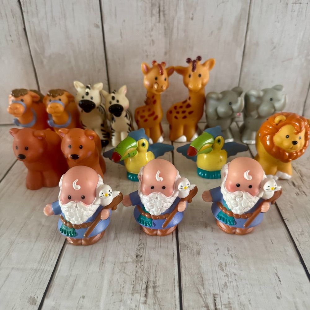 Fisher Price Little People Noahs Ark Figures Lot 16pc Animals Noah 2002 Mattel